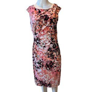 Signature Sadie Faux Wrap Dress Floral Sleeveless Side Ruched Pink Black Size 8